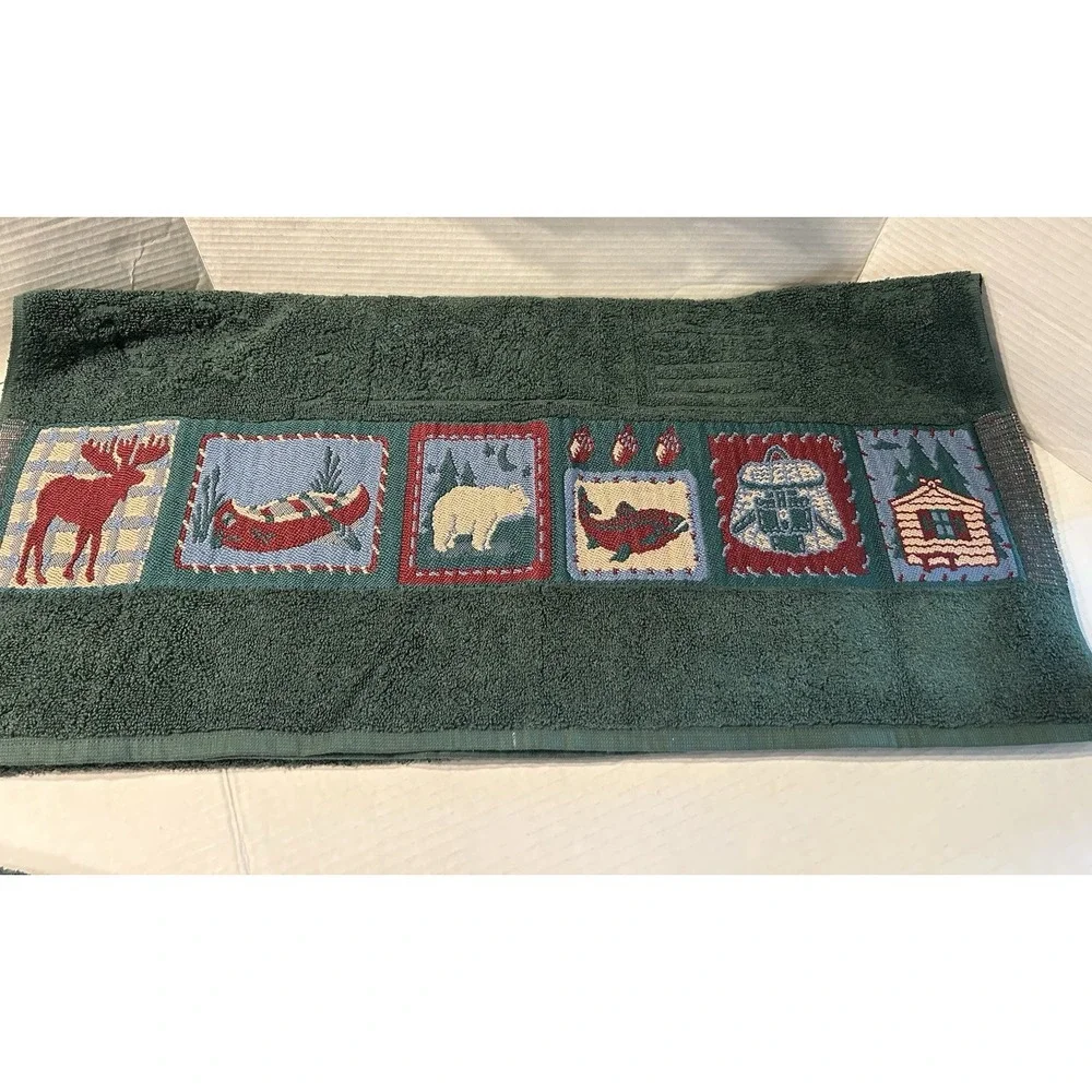 Jubilee Bath Towel Set Cabin Woodland Hunting Theme 6 Piece Set Hunter Green